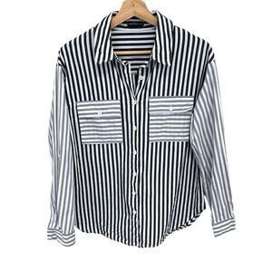 Michael Kors Black and White Striped Men's Shirt